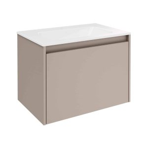 FACKELMANN COMPACT LINE Waschbecken mit Unterschrank 71 cm breit, Grau, Waschbecken Keramik Weiß, 1 Schublade