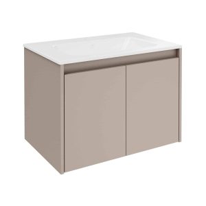 FACKELMANN COMPACT LINE Waschbecken mit Unterschrank 71 cm breit, Grau, Waschbecken Keramik Weiß, 2 Türen