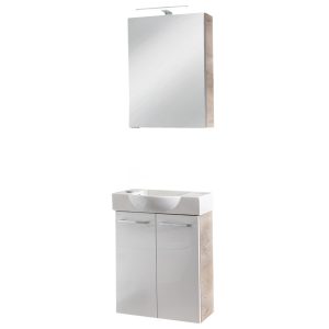 FACKELMANN SBC STANFORD Gäste WC Waschtisch Set mit Spiegelschrank 55 cm breit