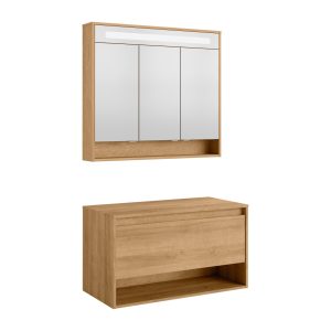 FACKELMANN NATURA Waschbeckenunterschrank mit Spiegelschrank 94 cm breit
