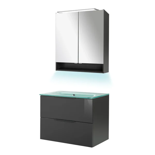 FACKELMANN LUNA Waschtisch Set mit Spiegelschrank 80 cm breit