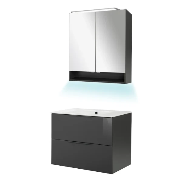 FACKELMANN LUNA Waschtisch Set mit Spiegelschrank 80 cm breit