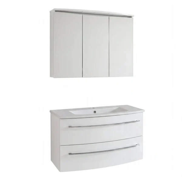 LANZET IMPULSO Waschtisch Set mit Spiegelschrank 90 cm breit
