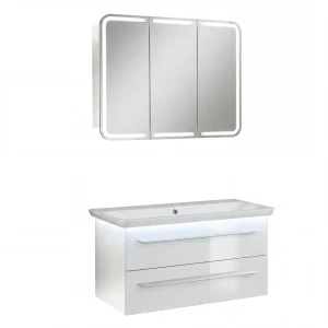 LANZET M9 Waschtisch Set mit Spiegelschrank 100 cm breit