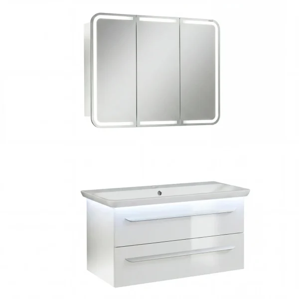 LANZET M9 Waschtisch Set mit Spiegelschrank 100 cm breit