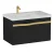 BADEDU FILS Waschbecken mit Unterschrank 69 cm breit, Schwarz, Waschbecken Gussmarmor Weiß, Griff Gold