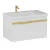 BADEDU FILS Waschbecken mit Unterschrank 69 cm breit, Weiß, Waschbecken Gussmarmor Weiß, Griff Gold