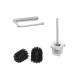 BADEDU SIRIUS Accessoire Set 3-teilig, Chrom, Toilettenpapierhalter, Toilettenbürste mit Halter, 2x Ersatzbürstenköpfe