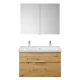 Burgbad EQIO Waschtisch Set mit Spiegelschrank 103 cm breit, Braun, Doppelwaschbecken Keramik Weiß