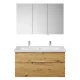Burgbad EQIO Waschtisch Set mit Spiegelschrank 123 cm breit, Braun, Doppelwaschbecken Keramik Weiß, 3-türig Anschlag links