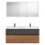 Burgbad FIUMO Waschtisch Set mit Spiegelschrank 142 cm breit, Anthrazit/Braun, Doppelwaschbecken Gussmarmor Weiß, 4 Schubladen, Anschlag links