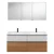 Burgbad FIUMO Waschtisch Set mit Spiegelschrank 142 cm breit, Weiß/Braun, Doppelwaschbecken Gussmarmor Weiß, 4 Schubladen, Anschlag links