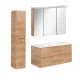 FACKELMANN B.PERFEKT Badmöbel Set 4-teilig 103 cm breit, Braun hell, Waschbecken Keramik Weiß + LED Spiegelschrank + Hochschrank