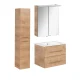 FACKELMANN B.PERFEKT Badmöbel Set 4-teilig 62 cm breit, Braun hell, Waschbecken Keramik Weiß + LED Spiegelschrank + Hochschrank