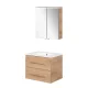 FACKELMANN B.PERFEKT Waschtisch Set mit Spiegelschrank 62 cm breit, Braun hell, Waschbecken Keramik
