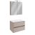 FACKELMANN COMPACT LINE Waschtisch Set mit Spiegelschrank 71 cm breit, Grau, Waschbecken Keramik Weiß, inklusive Aufsatzleuchte und Energie Box, 2 Schubladen