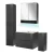 FACKELMANN LUNA Badmöbel Set 6-teilig 80 cm breit, Anthrazit, Waschbecken Keramik Weiß + LED Spiegelschrank + Hochschrank + Midischrank + Ambientebeleuchtung