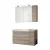 FACKELMANN LUXOR Badmöbel Set 5-teilig 100 cm breit, Braun hell, Waschbecken Gussmarmor Weiß + LED Spiegelschrank + Unterschrank + Hängeschrank Türanschlag rechts