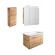 FACKELMANN MILANO Badmöbel Set 4-teilig 88 cm breit, Braun hell, Waschbecken Keramik Weiß + LED Spiegelschrank + Hängeschrank