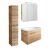 FACKELMANN MILANO Badmöbel Set 4-teilig 88 cm breit, Braun hell, Waschbecken Keramik Weiß + LED Spiegelschrank + Hochschrank