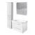 FACKELMANN MILANO Badmöbel Set 4-teilig 88 cm breit, Weiß, Waschbecken Keramik Weiß + LED Spiegelschrank + Hochschrank