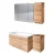 FACKELMANN MILANO Badmöbel Set 5-teilig 107 cm breit, Braun hell, Waschbecken Keramik Weiß + LED Spiegelschrank + Unterschrank + Hängeschrank