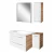 FACKELMANN MILANO Badmöbel Set 5-teilig 88 cm breit, Weiß/Braun hell, Waschbecken Keramik Weiß + LED Spiegel + Unterschrank + Hängeschrank