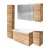 FACKELMANN MILANO Badmöbel Set 6-teilig 107 cm breit, Braun hell, Waschbecken Keramik Weiß + LED Spiegelschrank + Hochschrank + Hängeschrank + Unterschrank