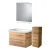 FACKELMANN MILANO Badmöbel Set 6-teilig 88 cm breit, Braun hell, Waschbecken Keramik Weiß + Midischrank + Glasablage + Spiegel + LED-Aufsatzleuchte