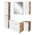FACKELMANN MILANO Badmöbel Set 6-teilig 88 cm breit, Weiß/Braun hell, Waschbecken Keramik Weiß + LED Spiegel + Unterschrank + Hängeschrank + Hochschrank