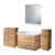 FACKELMANN MILANO Badmöbel Set 7-teilig 88 cm breit, Braun hell, Waschbecken Keramik Weiß + Midischrank + Doppel Midischrank + Glasablage + Spiegel + LED-Aufsatzleuchte