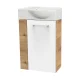 FACKELMANN SBC MILANO Gäste WC Waschtisch Set 45 cm breit, Weiß/Braun hell, Waschbecken Keramik Weiß, Türanschlag rechts