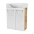 FACKELMANN SBC MILANO Gäste WC Waschtisch Set 55 cm breit, Weiß/Braun hell, Waschbecken Keramik Weiß, Hahnloch links