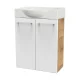 FACKELMANN SBC MILANO Gäste WC Waschtisch Set 55 cm breit, Weiß/Braun hell, Waschbecken Keramik Weiß, Hahnloch rechts