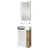FACKELMANN SBC MILANO Gäste WC Waschtisch Set mit Spiegel 45 cm breit, Weiß/Braun hell, Waschbecken Keramik Weiß, Türanschlag links + Glasablage