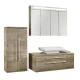 Fackelmann STANFORD Badmöbel Set 4-teilig, 110 cm breit, Braun, Aufsatzbecken+Spiegelschrank+Midischrank