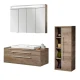 Fackelmann STANFORD Badmöbel Set 4-teilig, 110 cm breit, Braun, Keramik+Spiegelschrank+Midischrank r.