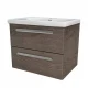 LANZET K1 Waschbecken mit Unterschrank 61 cm breit, Braun dunkel, Waschbecken Keramik Weiß