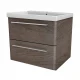 LANZET K8 Waschbecken mit Unterschrank, 60 cm breit, Braun dunkel, Waschbecken Keramik Weiß