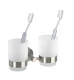 WENKO DUO BOSIO Zahnputzbecher, Chrom matt, mit Halter, Edelstahl rostfrei